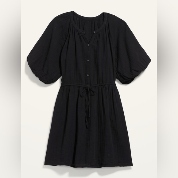 NWT! Black Waist-Defined Puff-Sleeve Mini Poet Dress - Size XL Tall - Picture 4 of 8